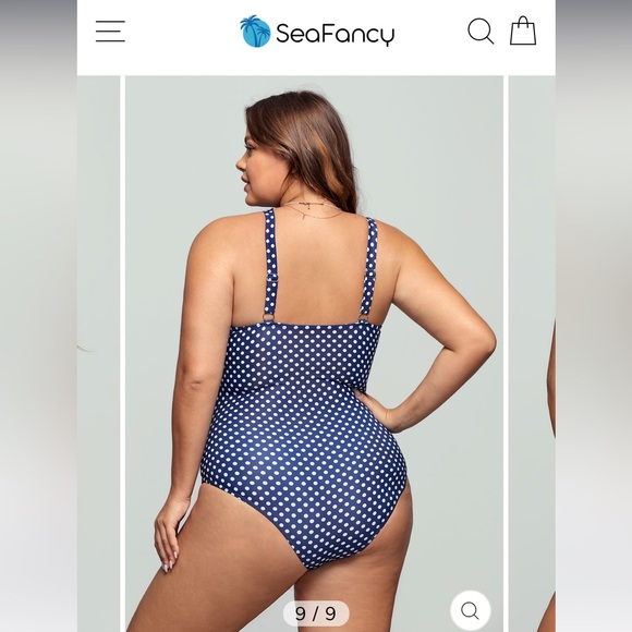 NWT - Seafancy High Neck Blue And White Dot One-Piece Swimsuit - Picture 2 of 8